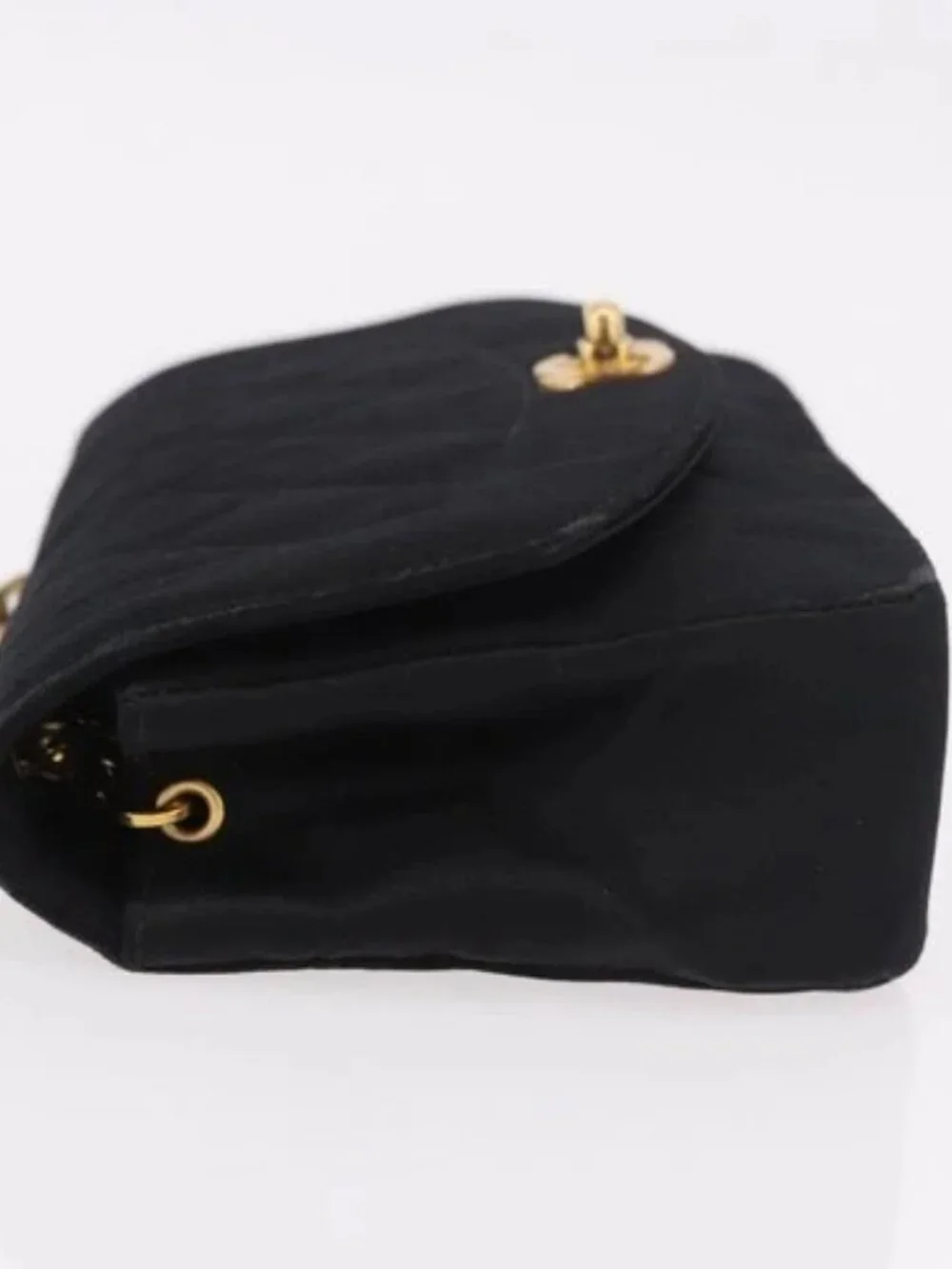 CHANEL Matelasse Chain Shoulder Bag Satin Black Gold CC Auth 187299V
